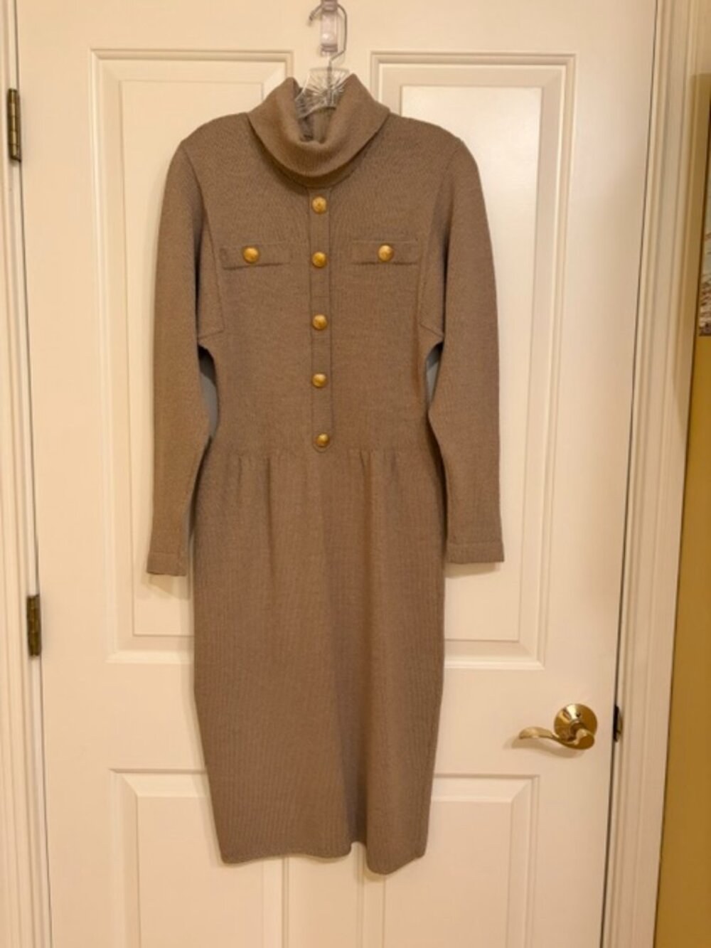 Vintage Taupre Ribbed Knit Turtleneck Sweater Dress